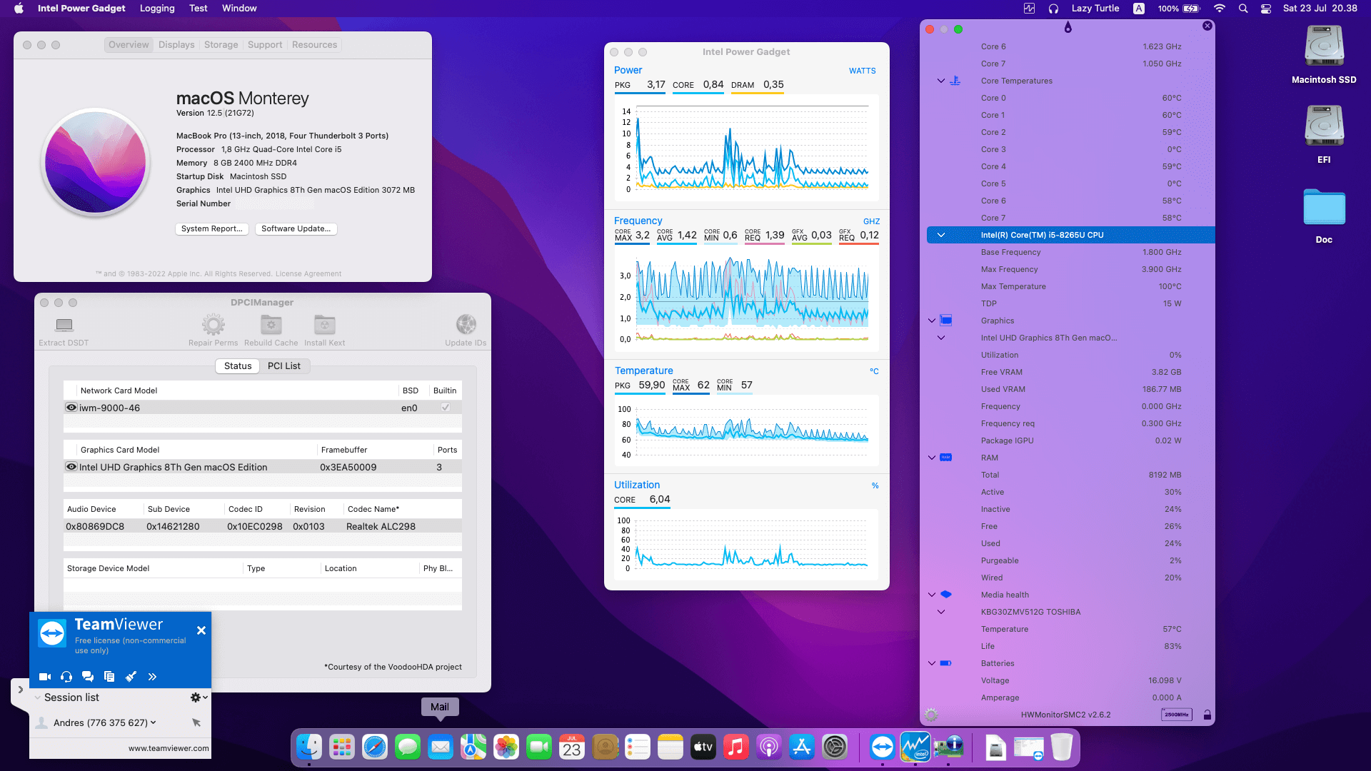 Success Hackintosh macOS Monterey 12.5 Build 21G72 in MSI Prestige PS42 Modern 8RA